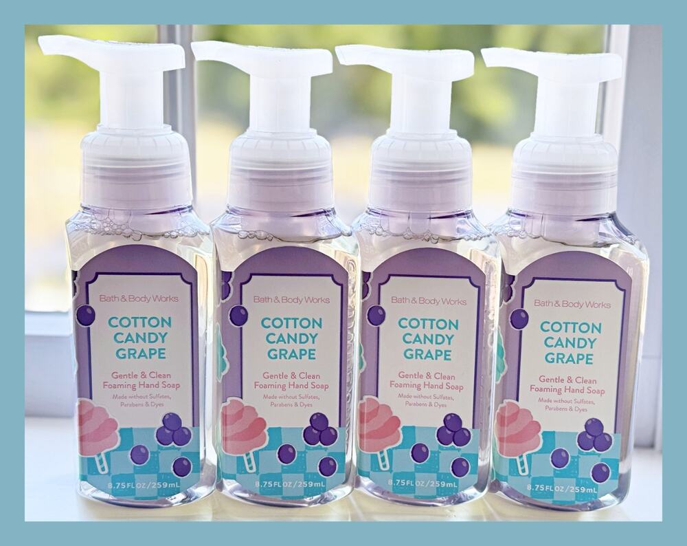 Bath & Body Works Cotton Candy Grape 8.75oz Gentle Clean Foaming Hand Soap x4